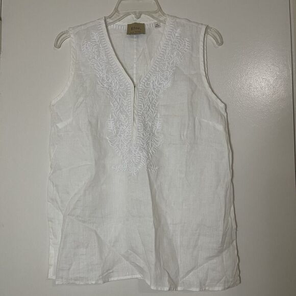 Elie Tahari Embroidered Linen white sleeveless resort tank top size medium - Picture 1 of 5